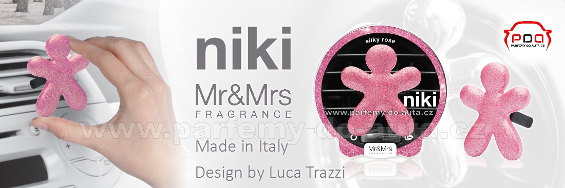 Panáček NIKI třpytivý růžový Silky Rose - Hedvábná růže vůně do auta Mr&Mrs Fragrance